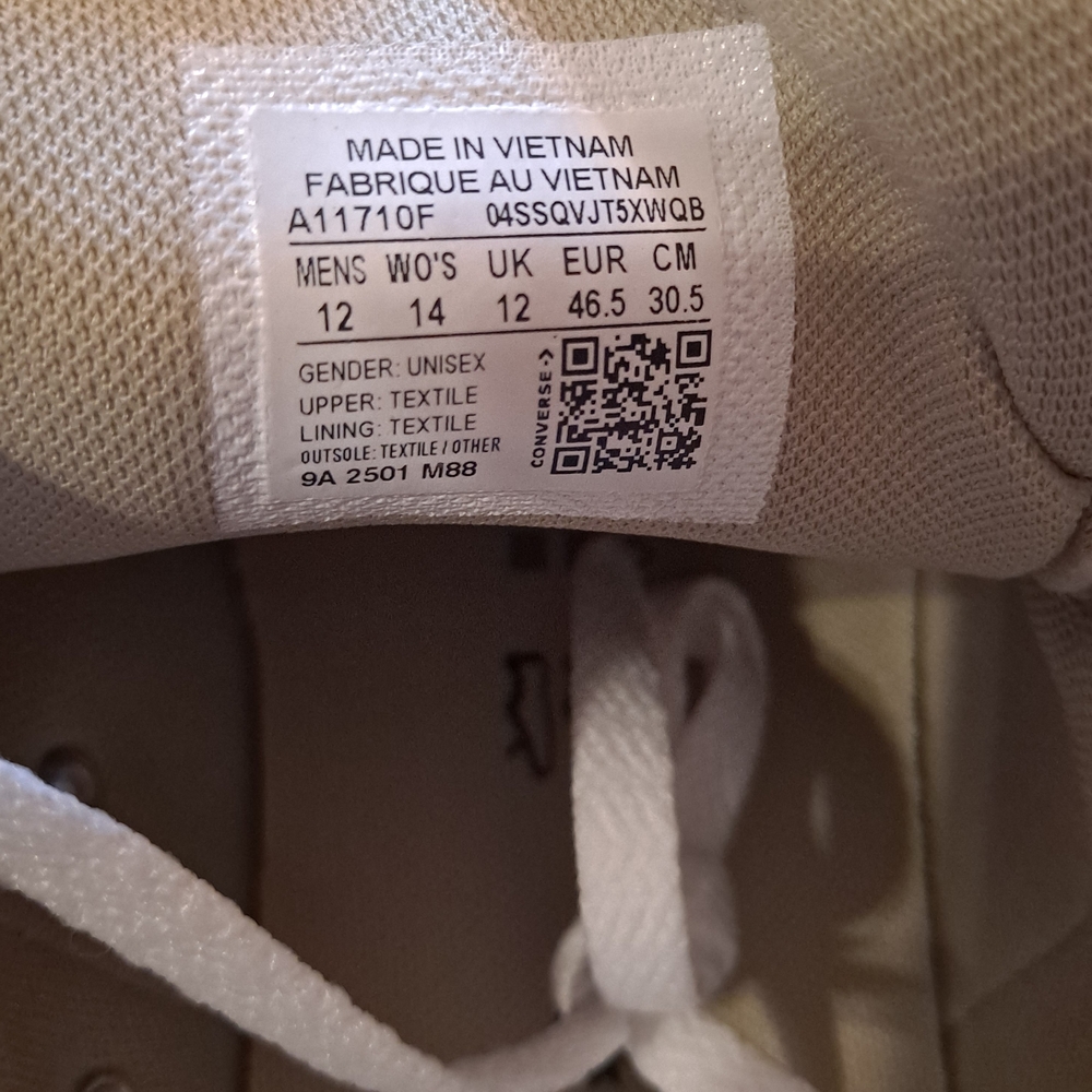 Chuck Taylor All Star Converse Men's Beige Canvas Sneakers Size 12 - Picture 5 of 8